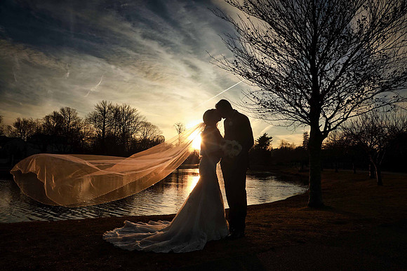 27-Bride-Groom-Wedding-Winter-Veil-Sunset